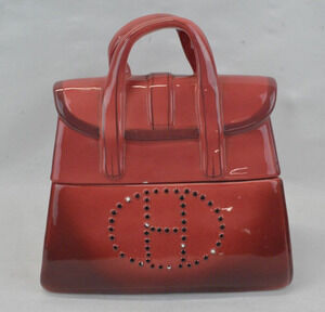 Ceramic Hermes Handbag Cookie Jar Red Purse International Bazaar 9" Vintage